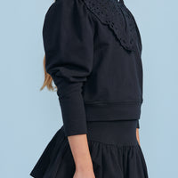 Petite Pink Black Cut Out Embroidered Sweat Top