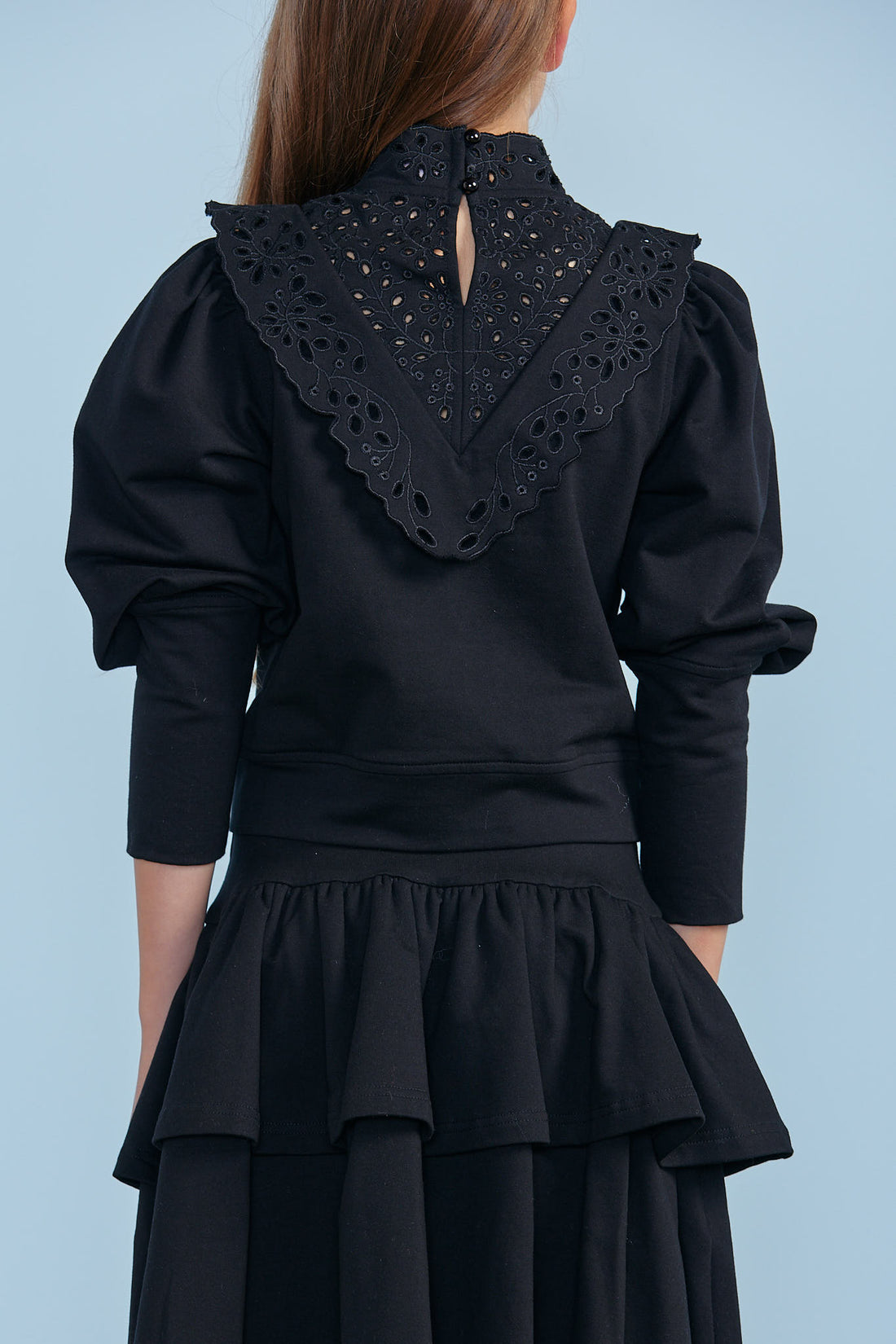 Petite Pink Black Cut Out Embroidered Sweat Top
