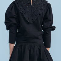 Petite Pink Black Cut Out Embroidered Sweat Top