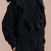 Petite Pink Black Lace Ruffle Sweat Top