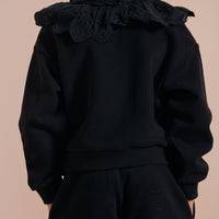 Petite Pink Black Lace Ruffle Sweat Top