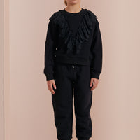 Petite Pink Black Lace Ruffle Sweat Top