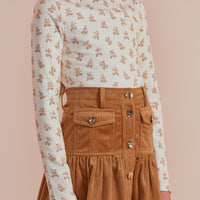 Petite Pink Cream Flower Bud Jersey Turtleneck