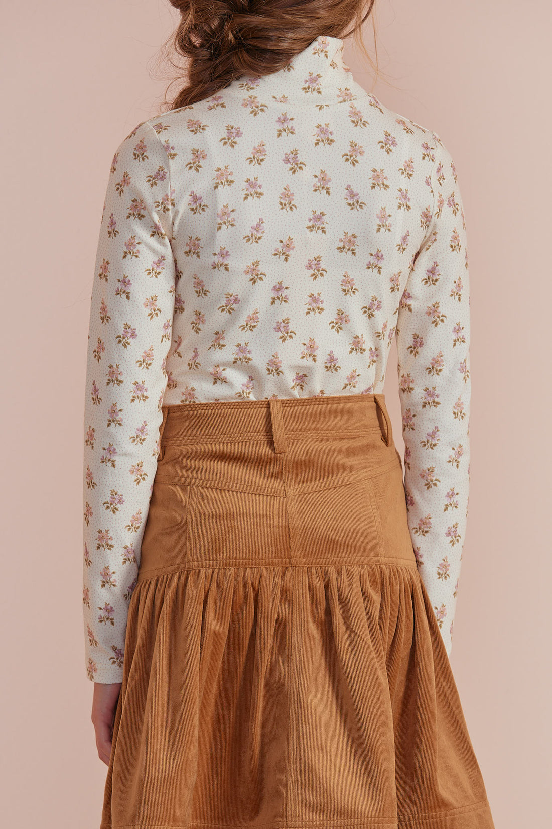 Petite Pink Cream Flower Bud Jersey Turtleneck