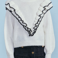 Petite Pink Cream/Black Tipped Ruffle Cosy Sweater