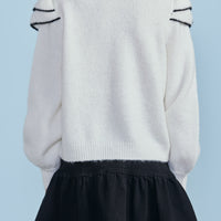 Petite Pink Cream/Black Tipped Ruffle Cosy Sweater