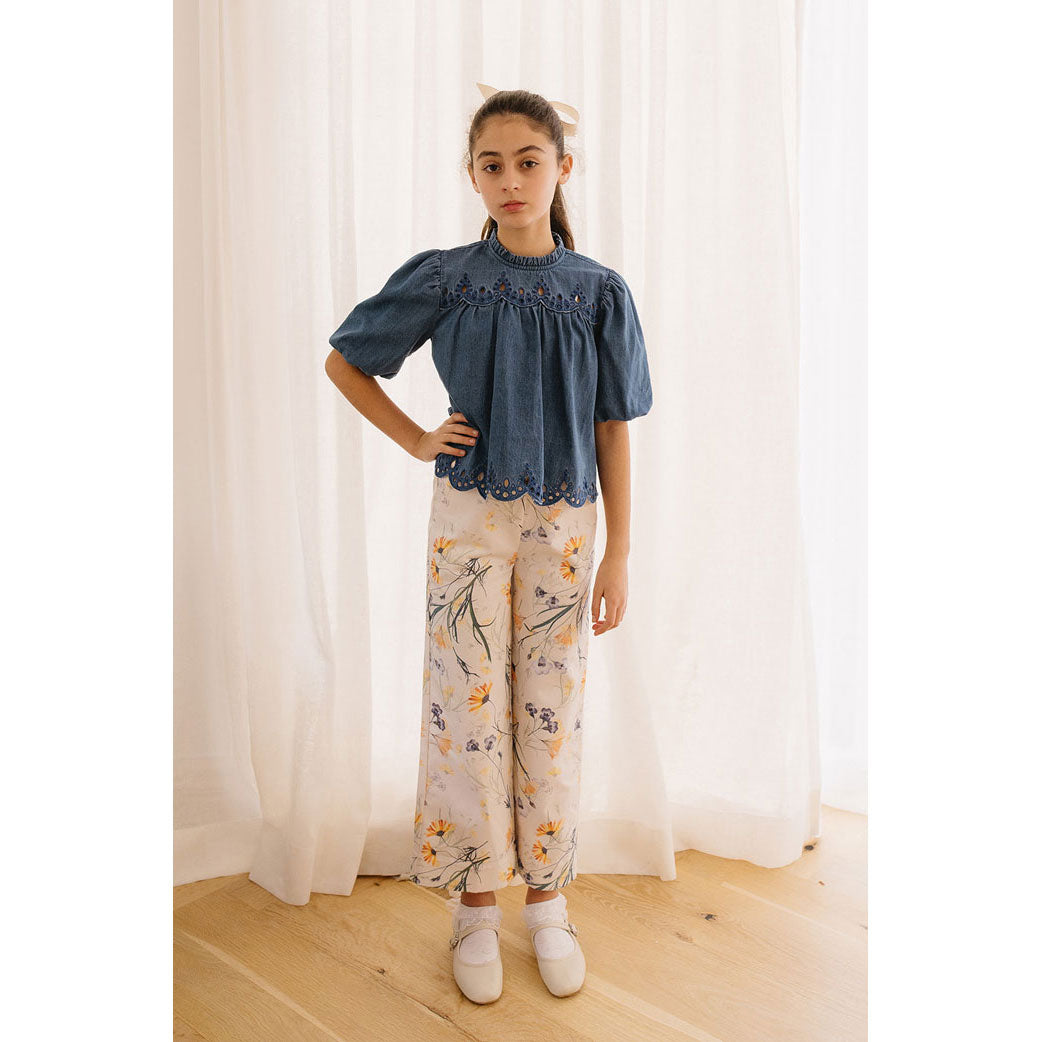 Petite Pink Dark Chambray Cut Out Blouse