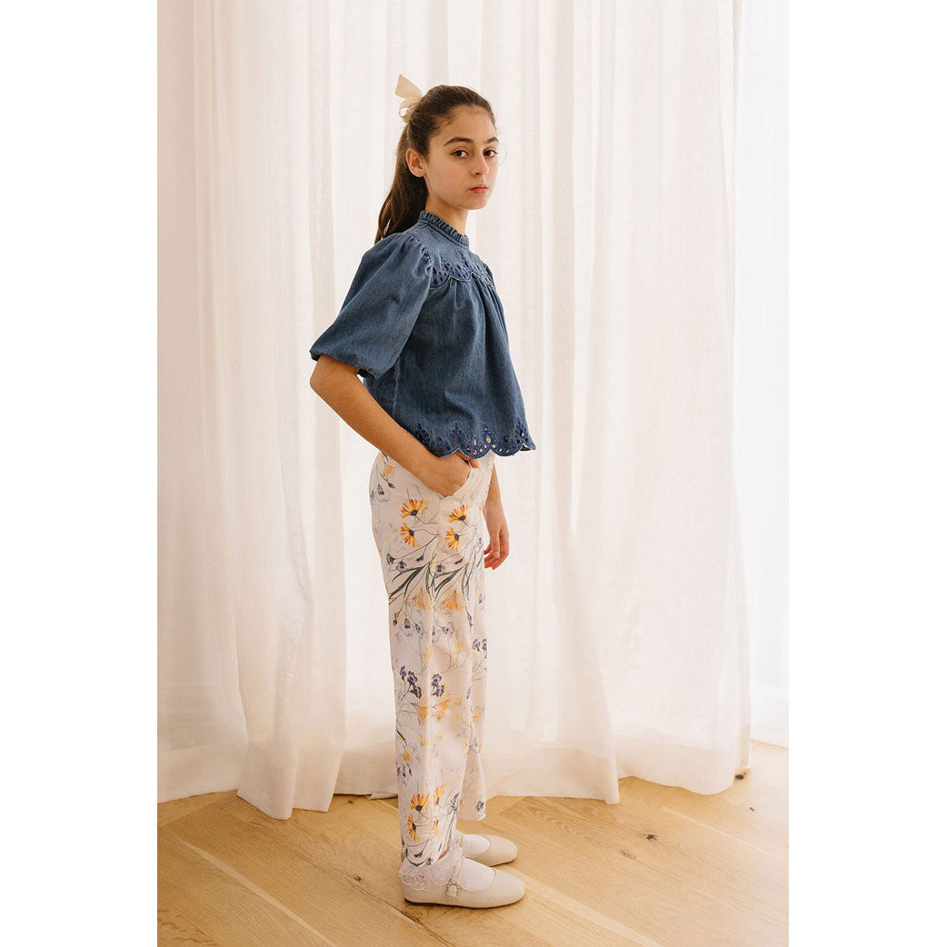 Petite Pink Dark Chambray Cut Out Blouse