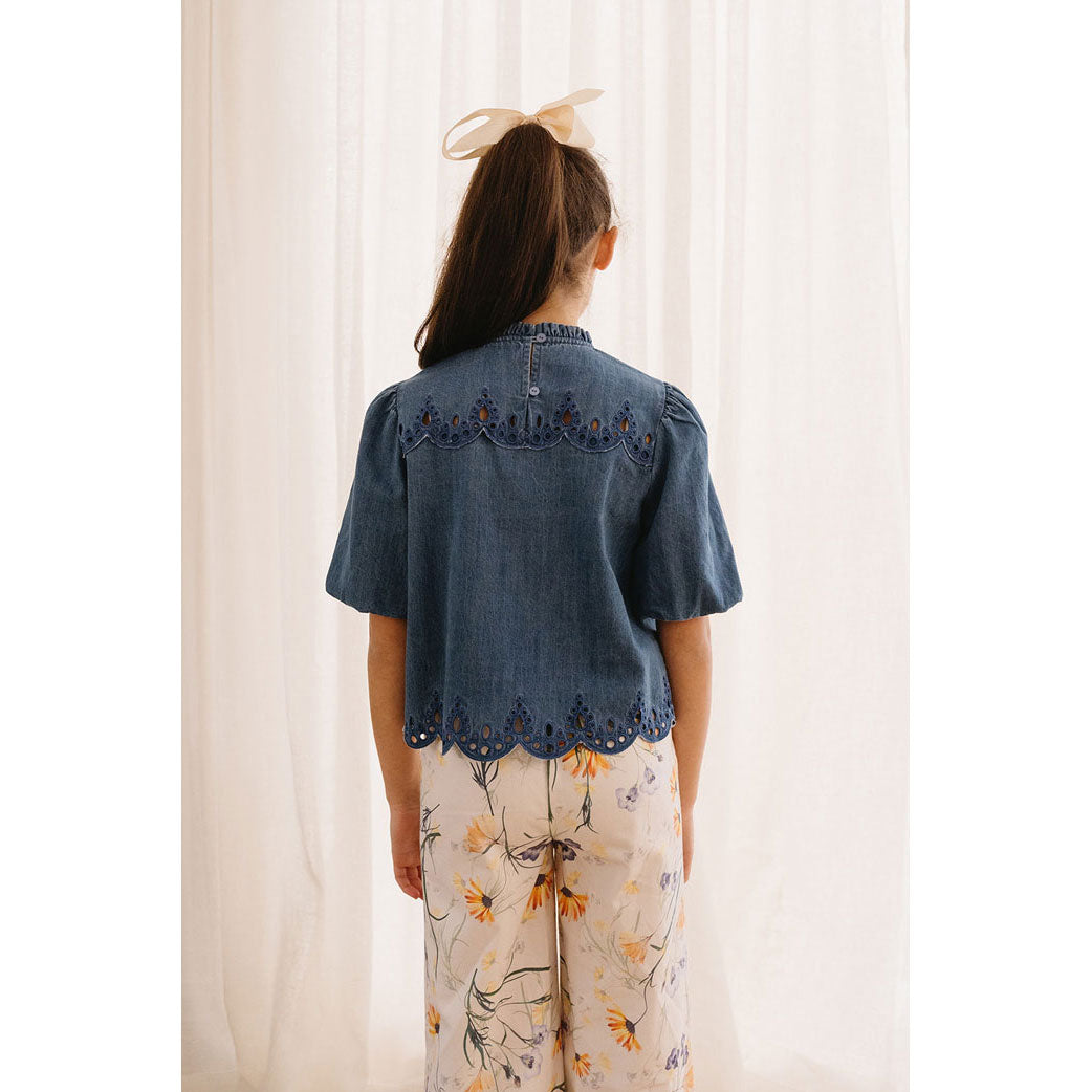 Petite Pink Dark Chambray Cut Out Blouse