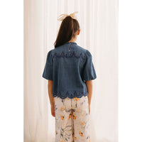 Petite Pink Dark Chambray Cut Out Blouse