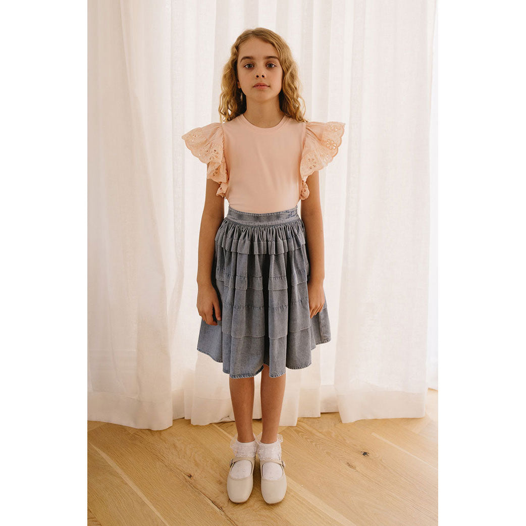 Petite Pink Chambray Pleated Skirt