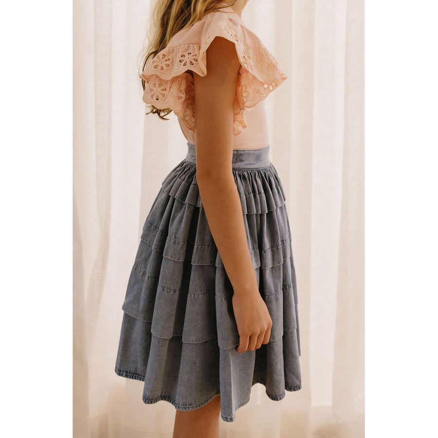 Petite Pink Chambray Pleated Skirt