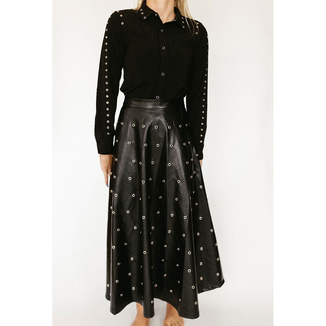 Ava and Lu Black Grommet Blouse