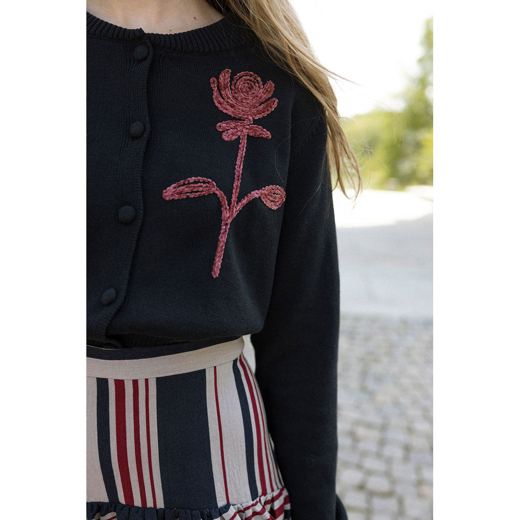 Ava and Lu Black Rose Embroidered Cardigan