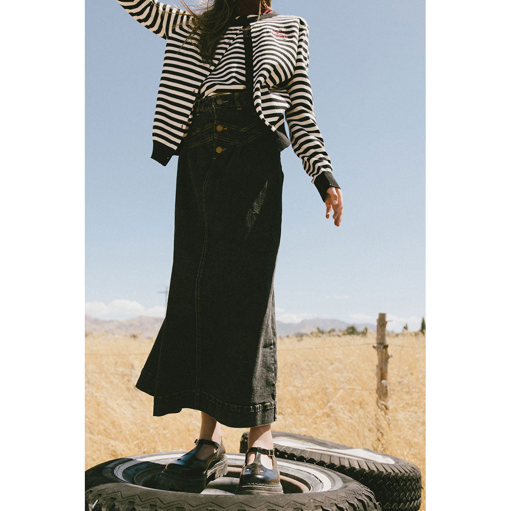 Clubhouse Black Denim Stitched Maxi Skirt