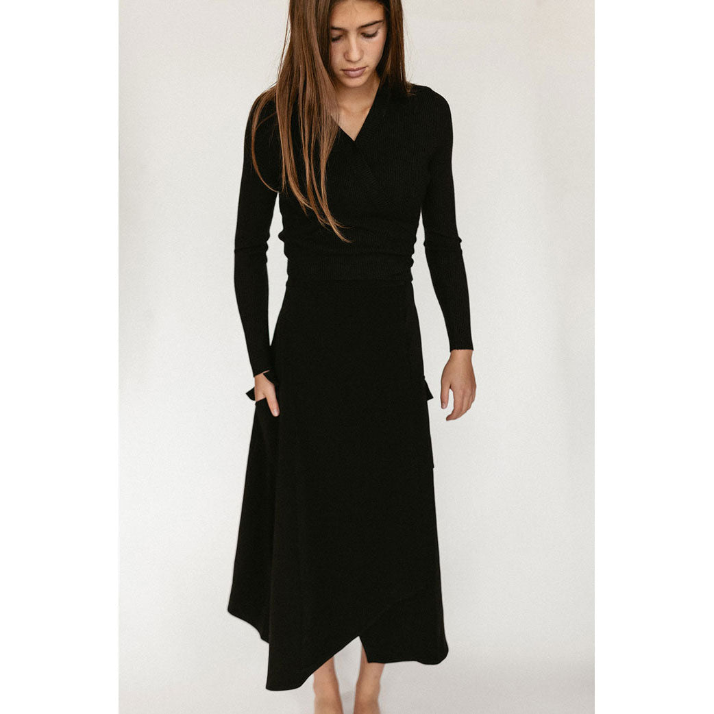 Ava and Lu Black Wrap Knit Top