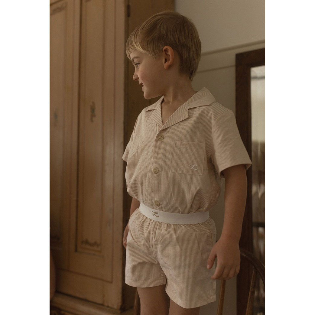 L by Ladida Beige Stripe Grandpa Shirt
