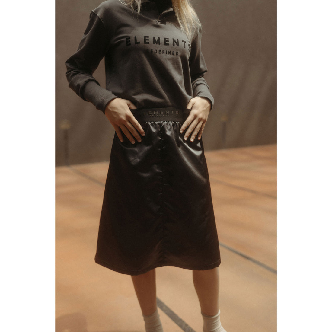 ELEMENTS Black Satin Skirt