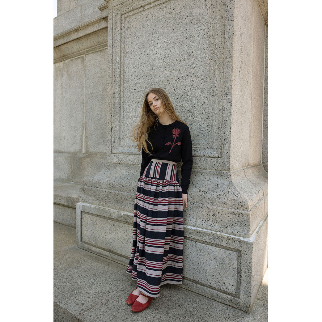 Ava and Lu Navy Multi Striped Drop Waiste Skirt