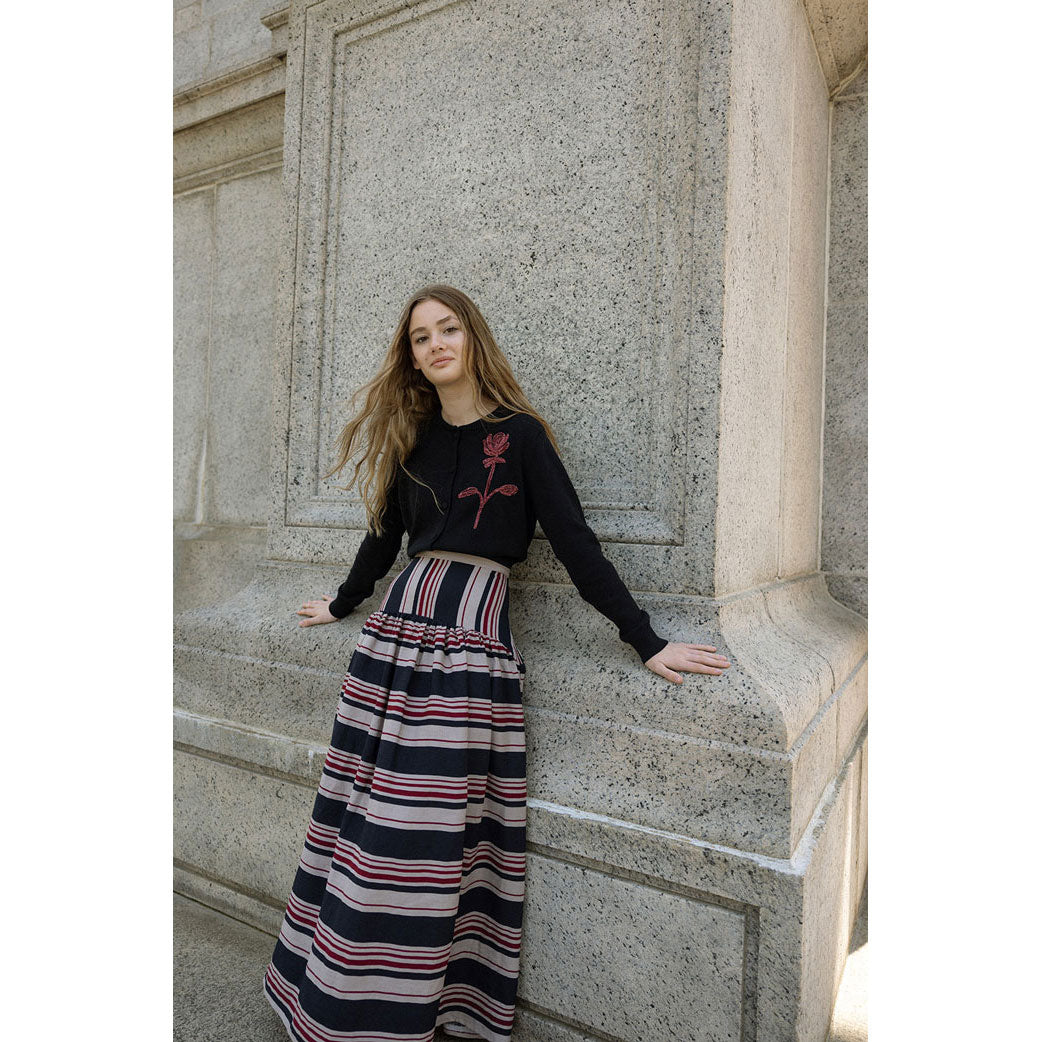 Ava and Lu Black Rose Embroidered Cardigan