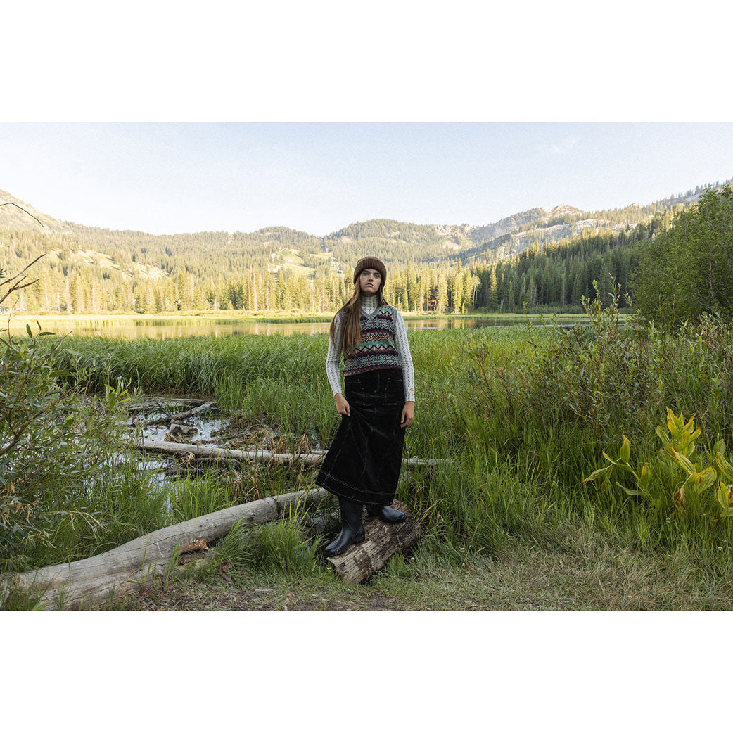 Clubhouse Black Corduroy Stitched Skirt