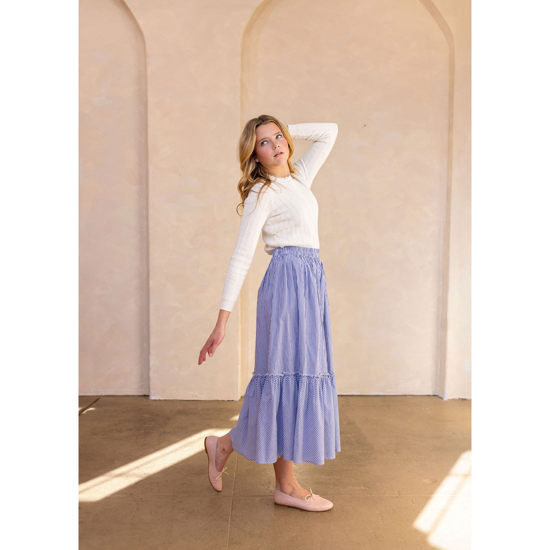 Coco Blanc Blue Striped Maxi Skirt