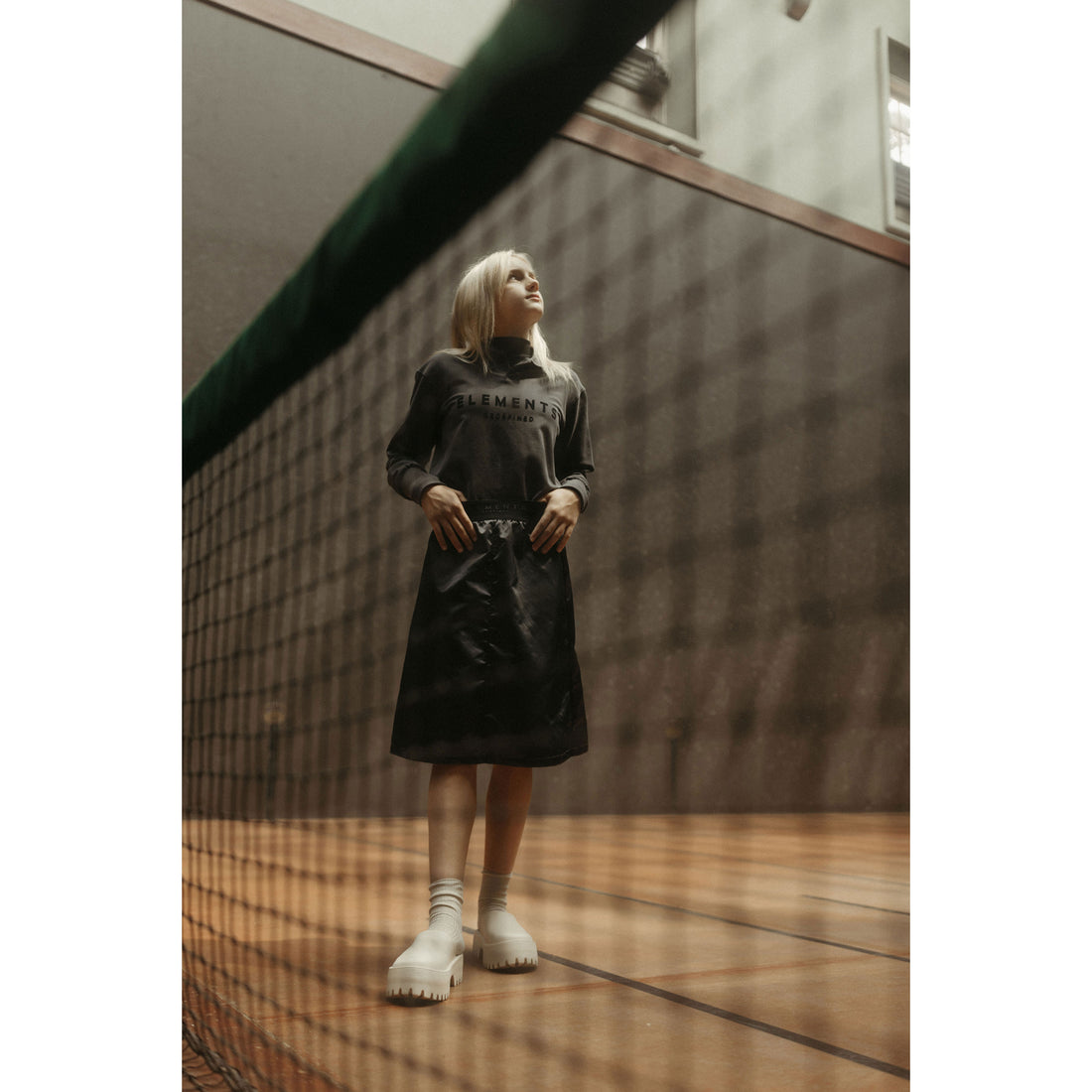 ELEMENTS Black Satin Skirt