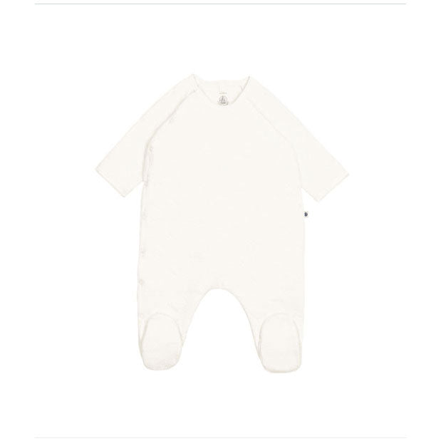 Petit Bateau White Side Snap Heart Print Footie