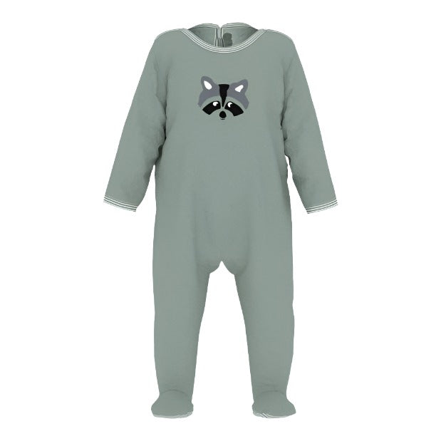 Petit Bateau Green Velour Back Snap Footie With Fox Graphic