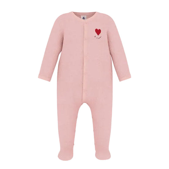 Petit Bateau Pink Heart Detail Velour Footie