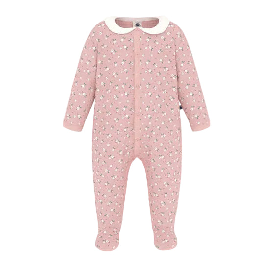 Petit Bateau Pink/White Floral Velour Footie