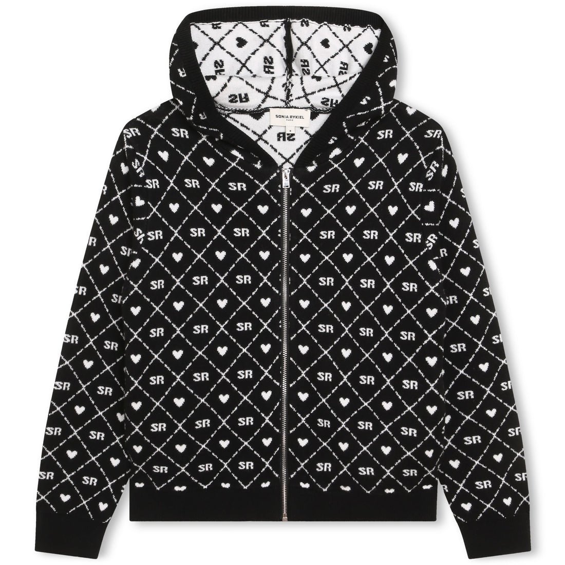 Sonia Rykiel Black Mini Me Logo Allover Zip Hoodie