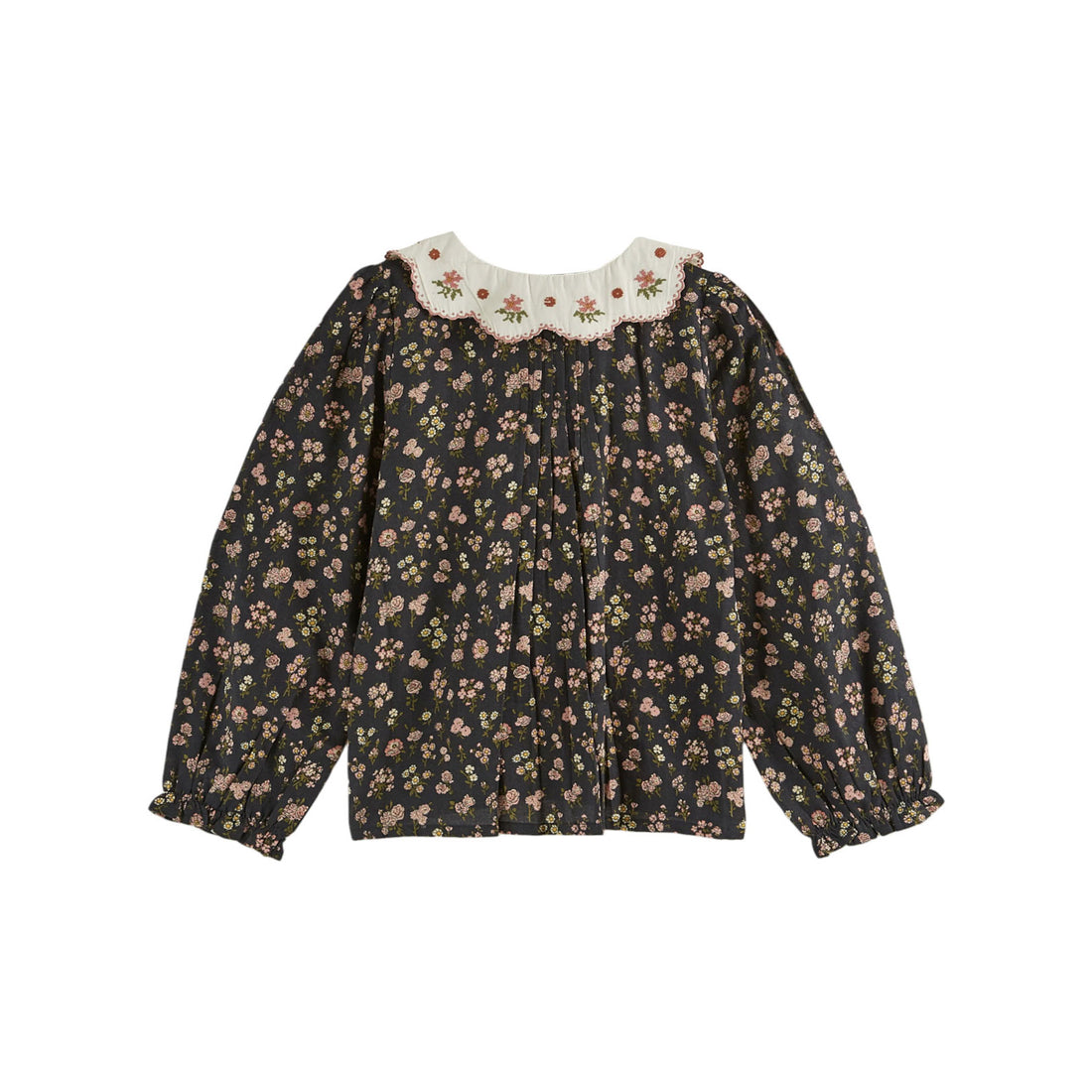 Emile et Ida Black Country Embroidered Collar Blouse