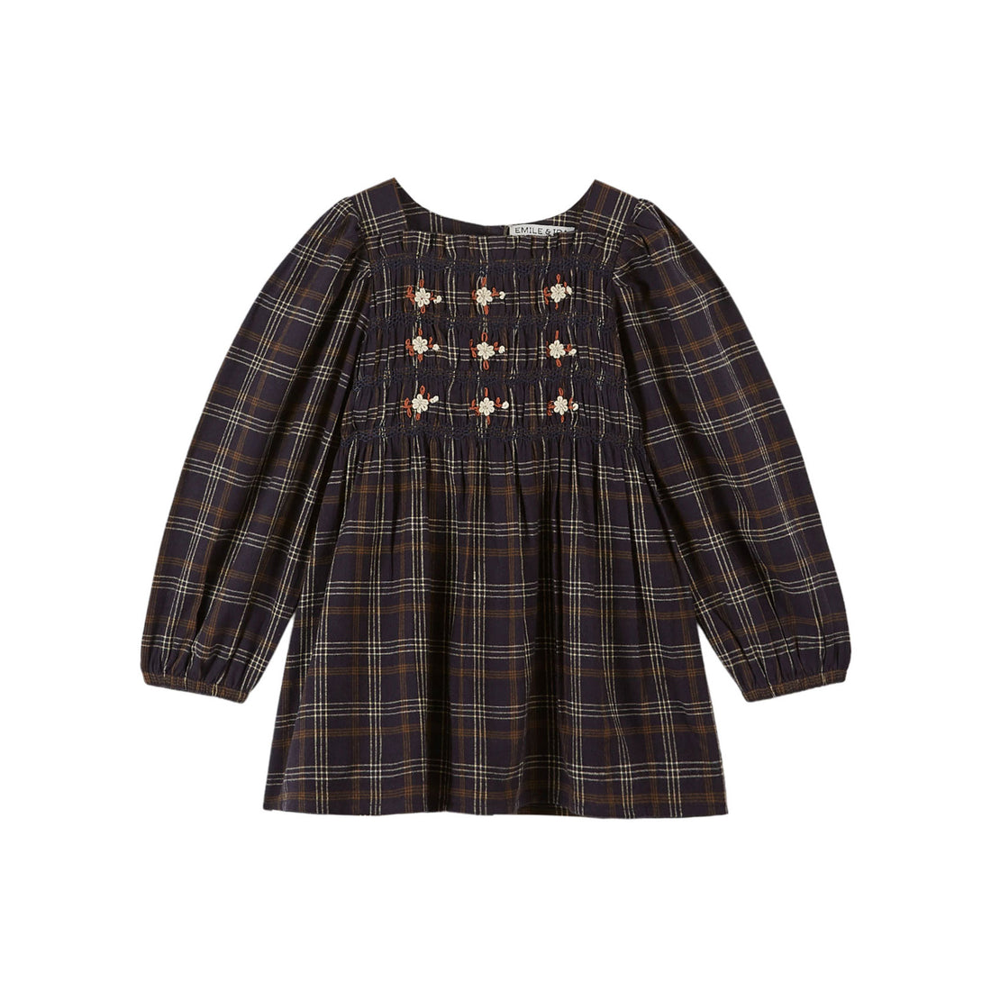Emile et Ida Black Check Smocked Embroidered Dress