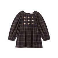 Emile et Ida Black Check Smocked Embroidered Dress