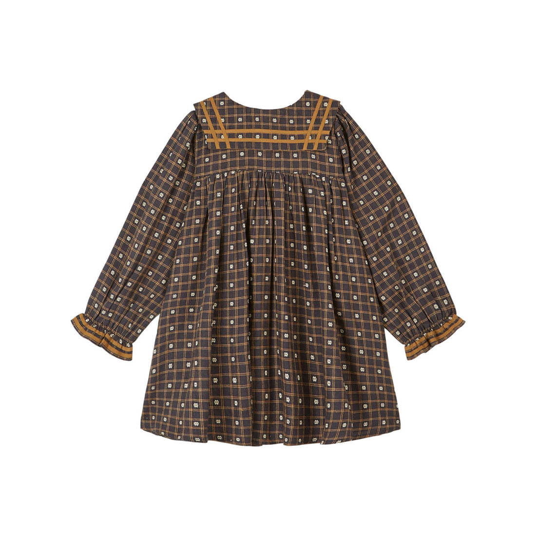 Emile et Ida Brown Flower Check  Sailor Collar Dress