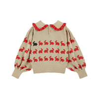 Emile et Ida Ecru Rabbit Print Pullover