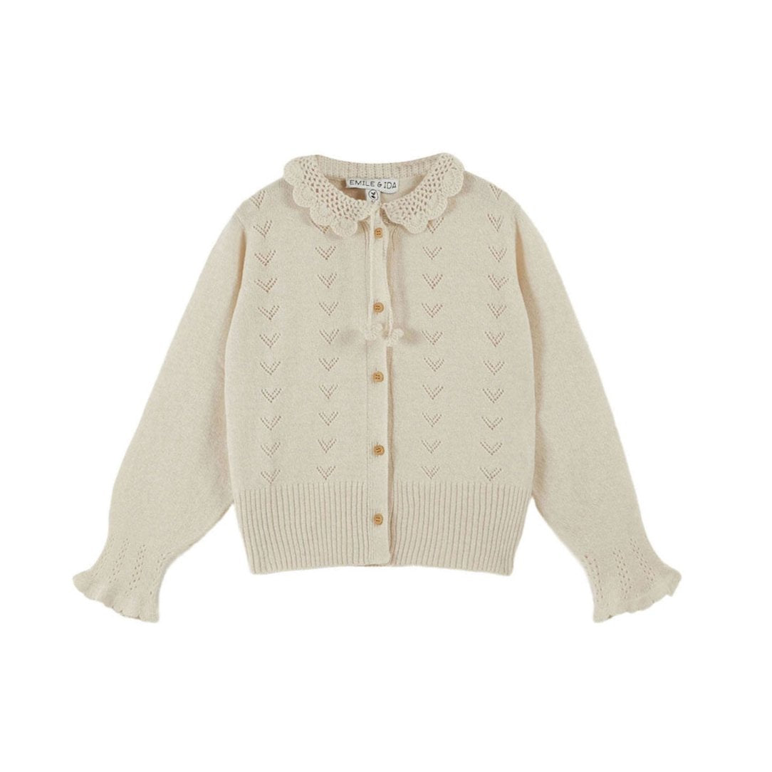 Emile et Ida Ecru Crochet Collar Cardigan