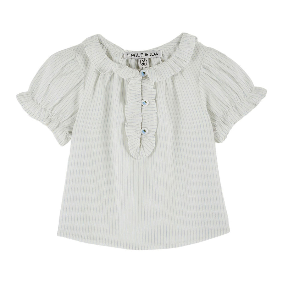 Emile et Ida Sky Stripe Ruffle Baby  Blouse