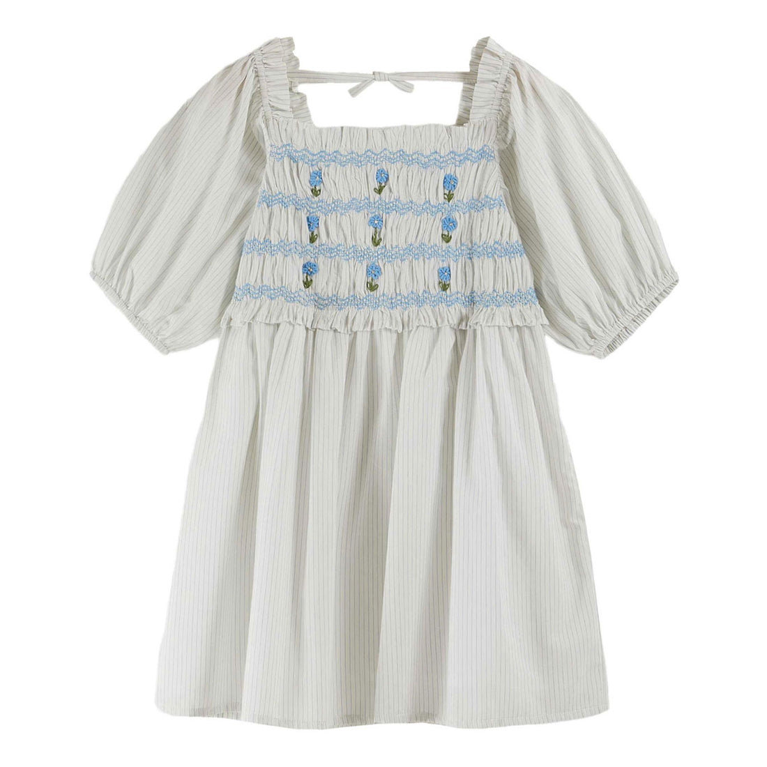 Emile et Ida Sky Striped Embroidered Smocked Dress