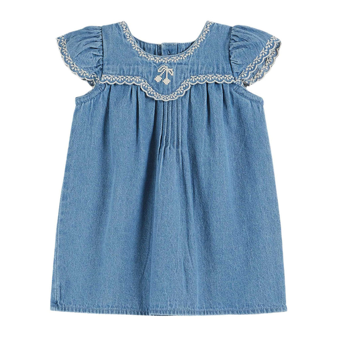 Emile et Ida Denim Cherry Embroidered Baby Dress