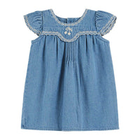 Emile et Ida Denim Cherry Embroidered Baby Dress