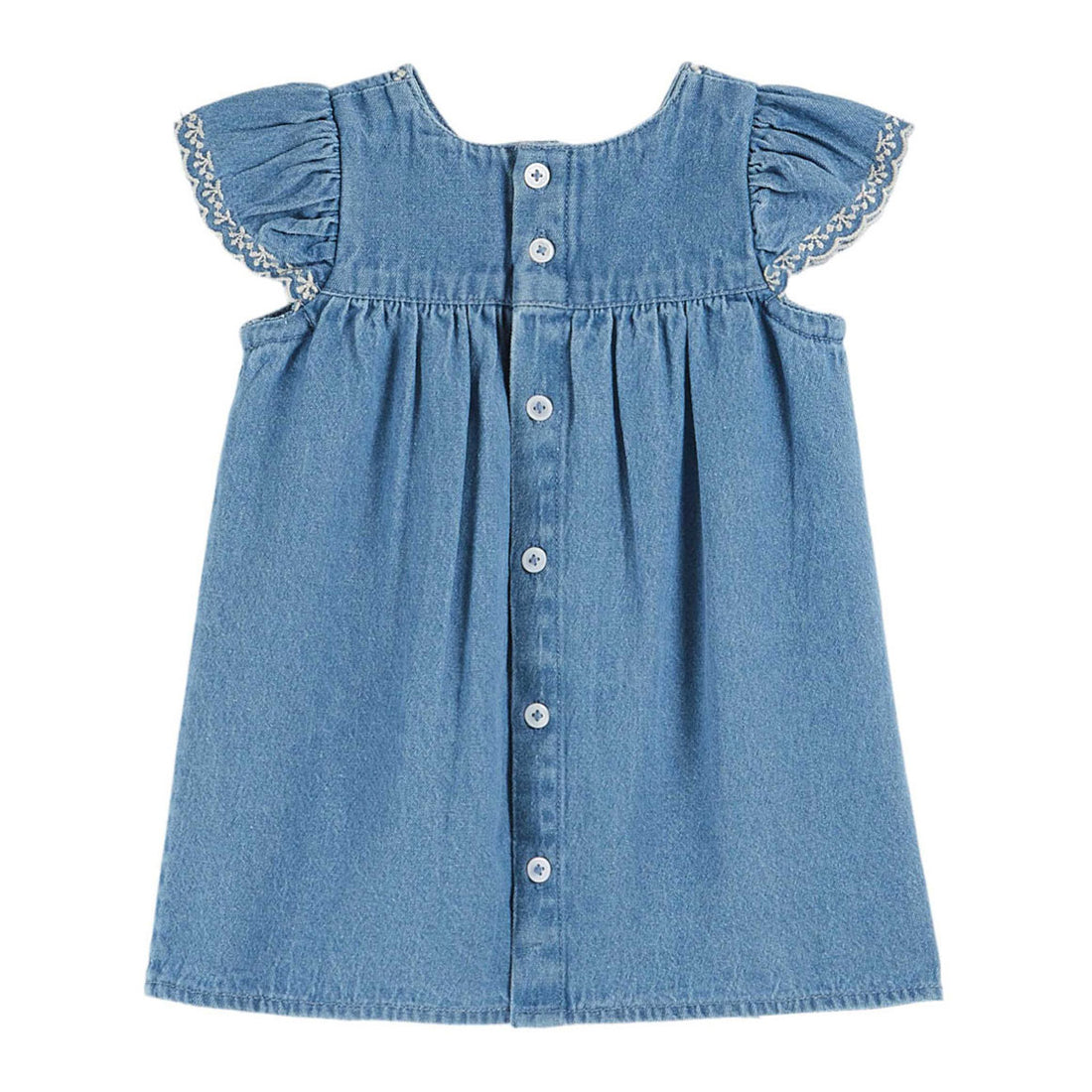 Emile et Ida Denim Cherry Embroidered Baby Dress
