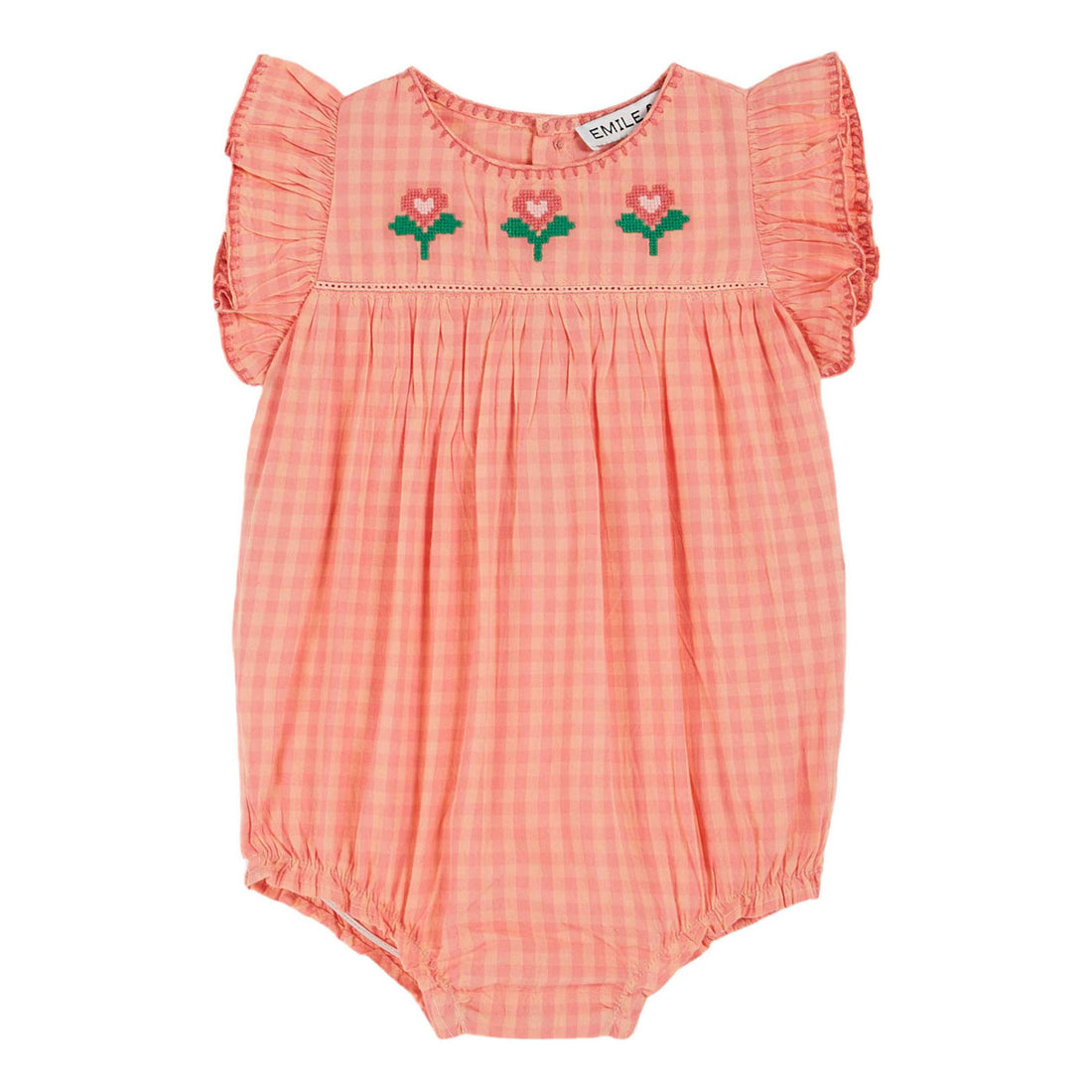 Emile et Ida Vichy Red Embroidered Romper