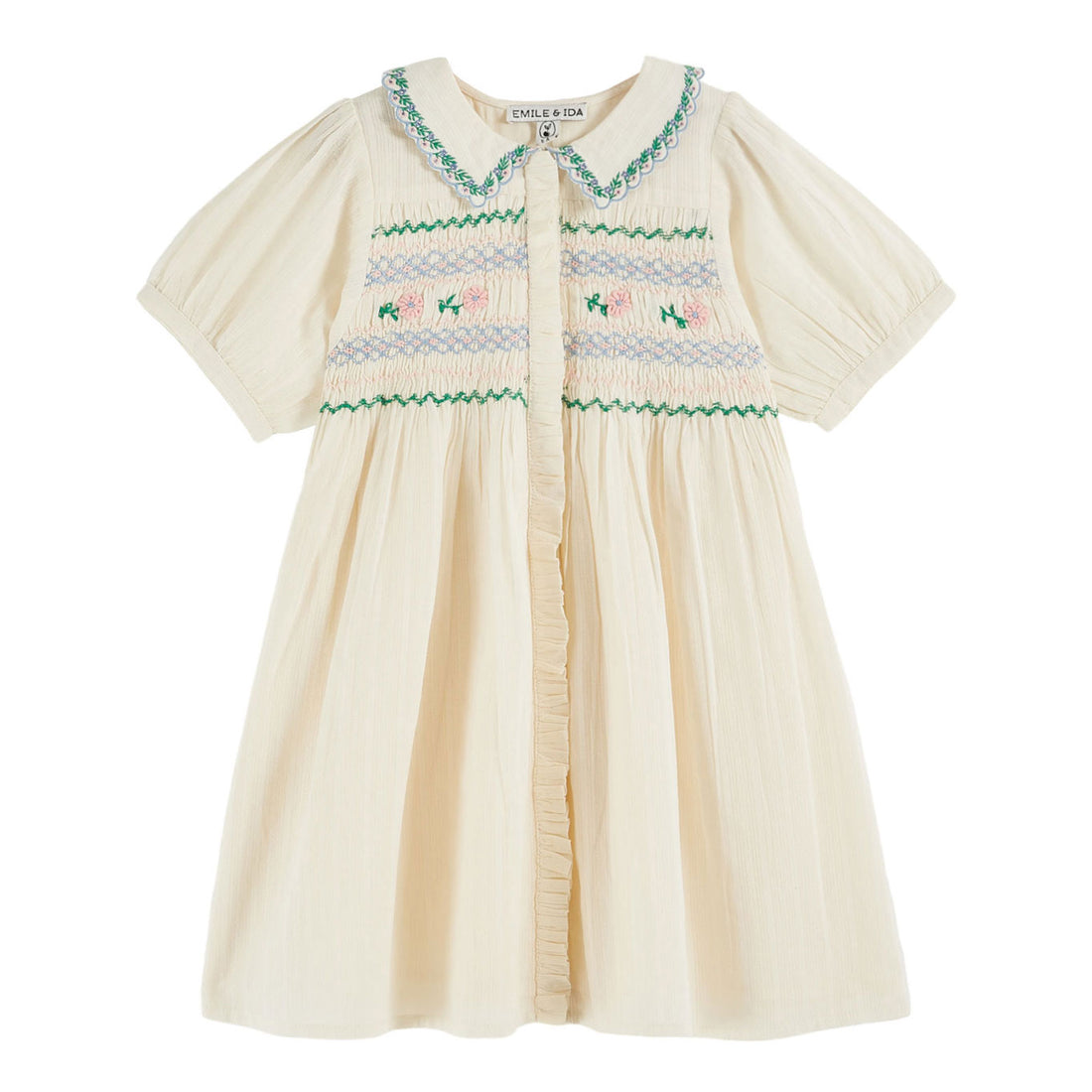 Emile et Ida Ecru Embroidered Smocked Dress