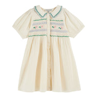 Emile et Ida Ecru Embroidered Smocked Dress