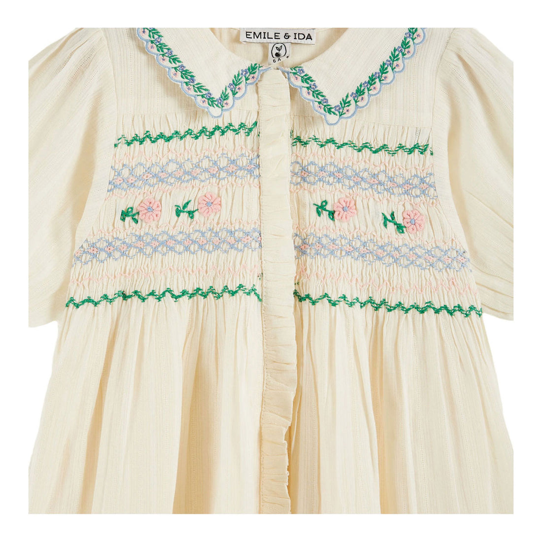 Emile et Ida Ecru Embroidered Smocked Dress