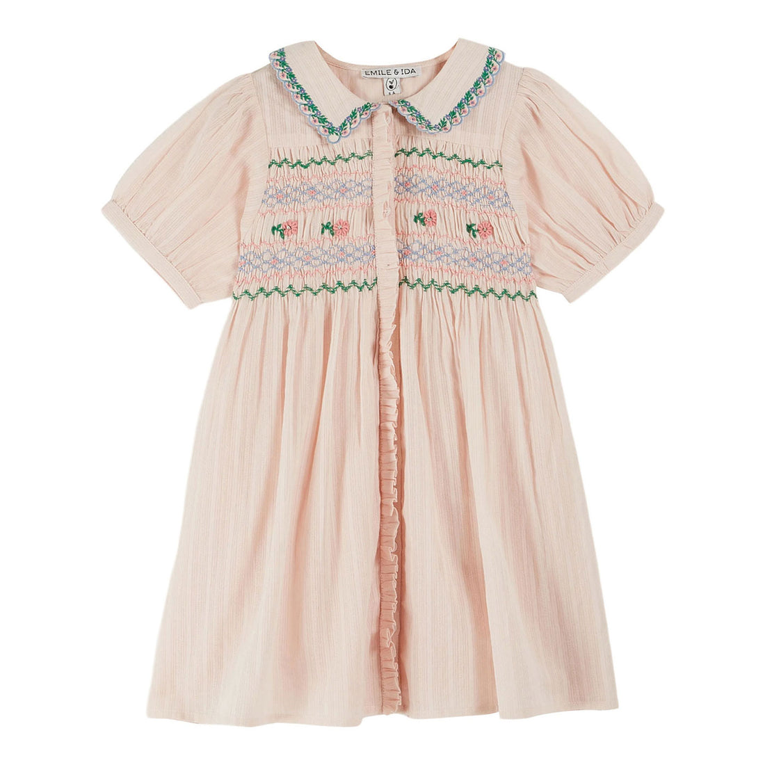 Emile et Ida Pastel Embroidered Smocked Dress