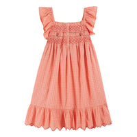 Emile et Ida Red Vichy Embroidered Smocked Dress