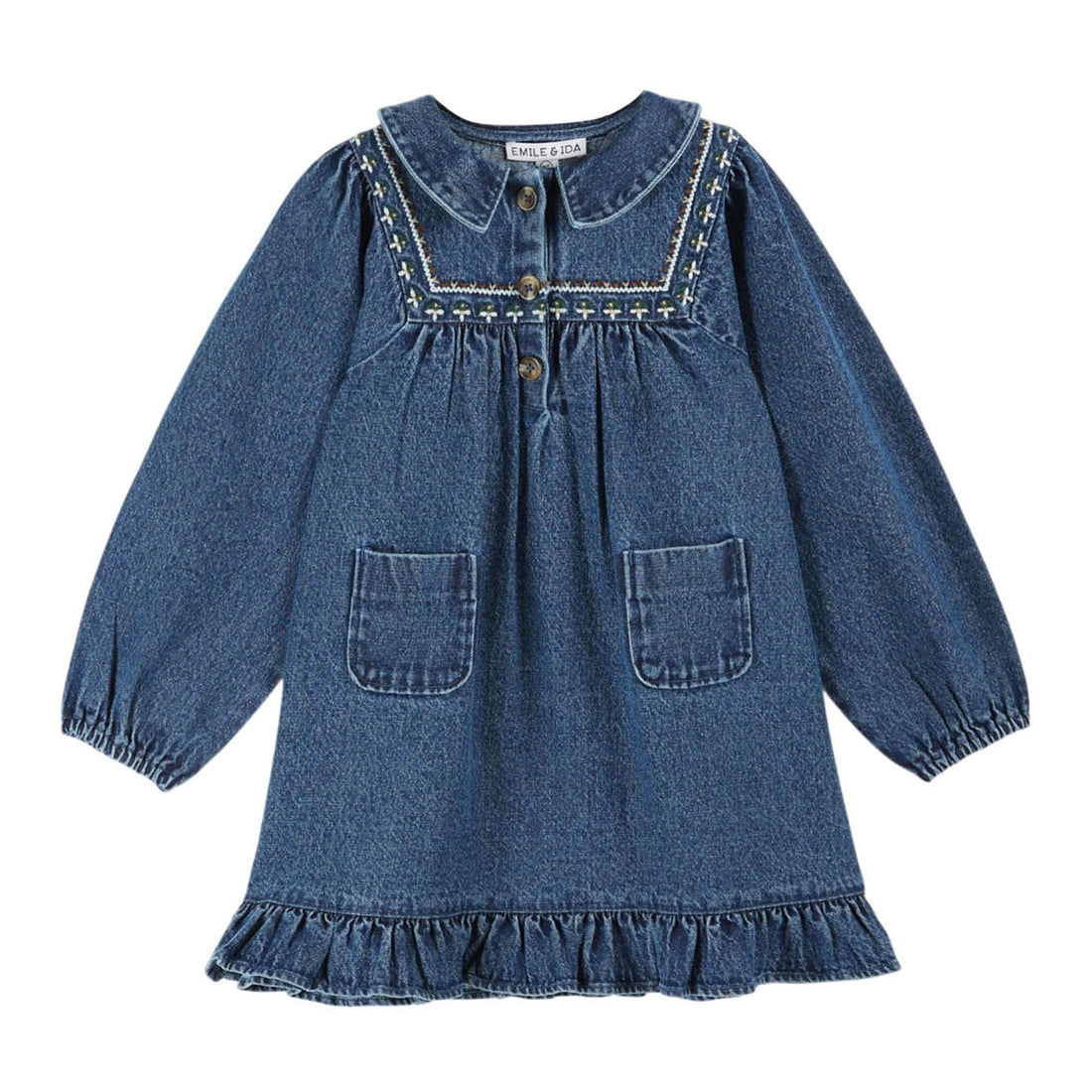 Emile et Ida Denim Embroidered Dress